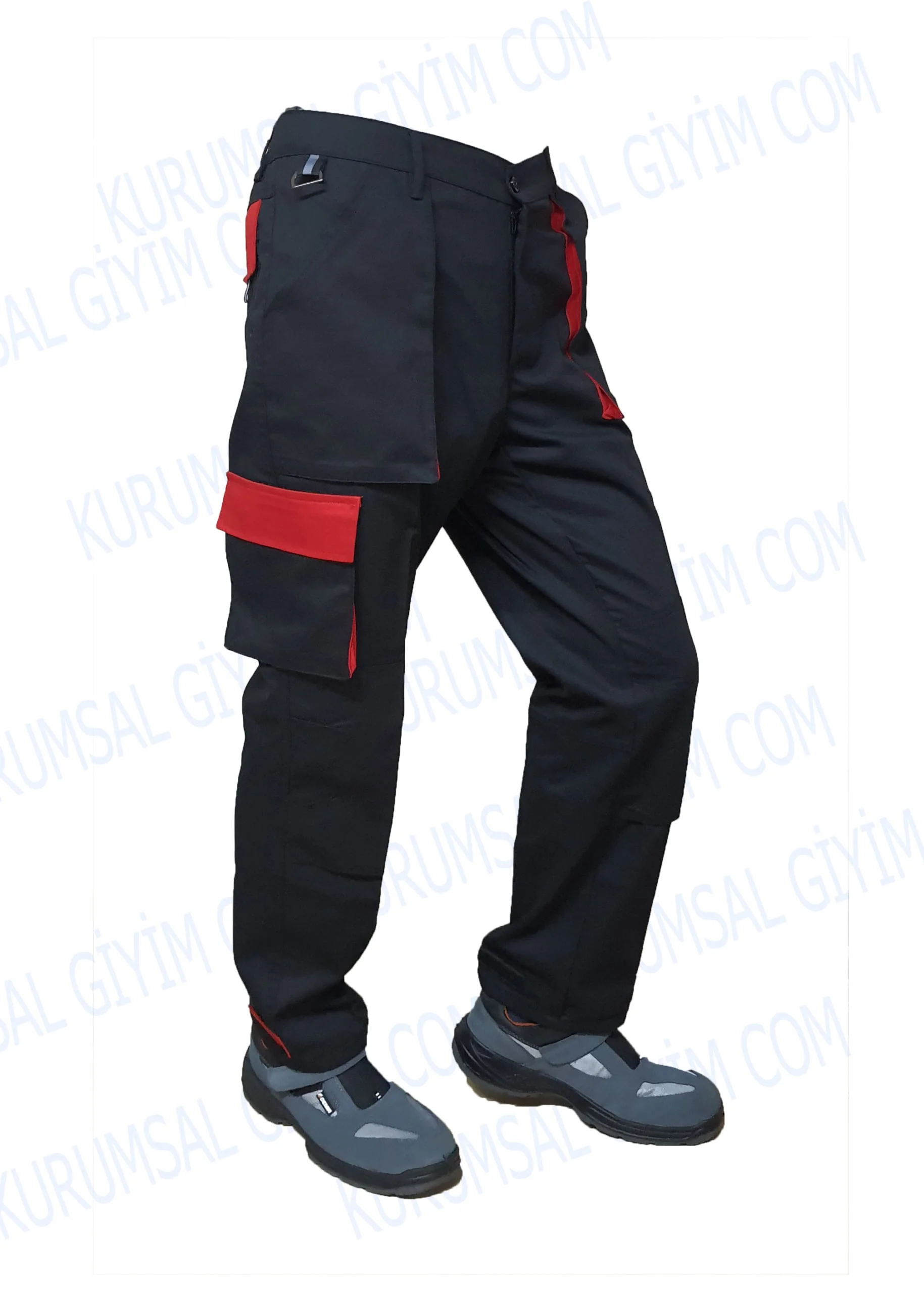 Siyah kırmızı iş pantolonu